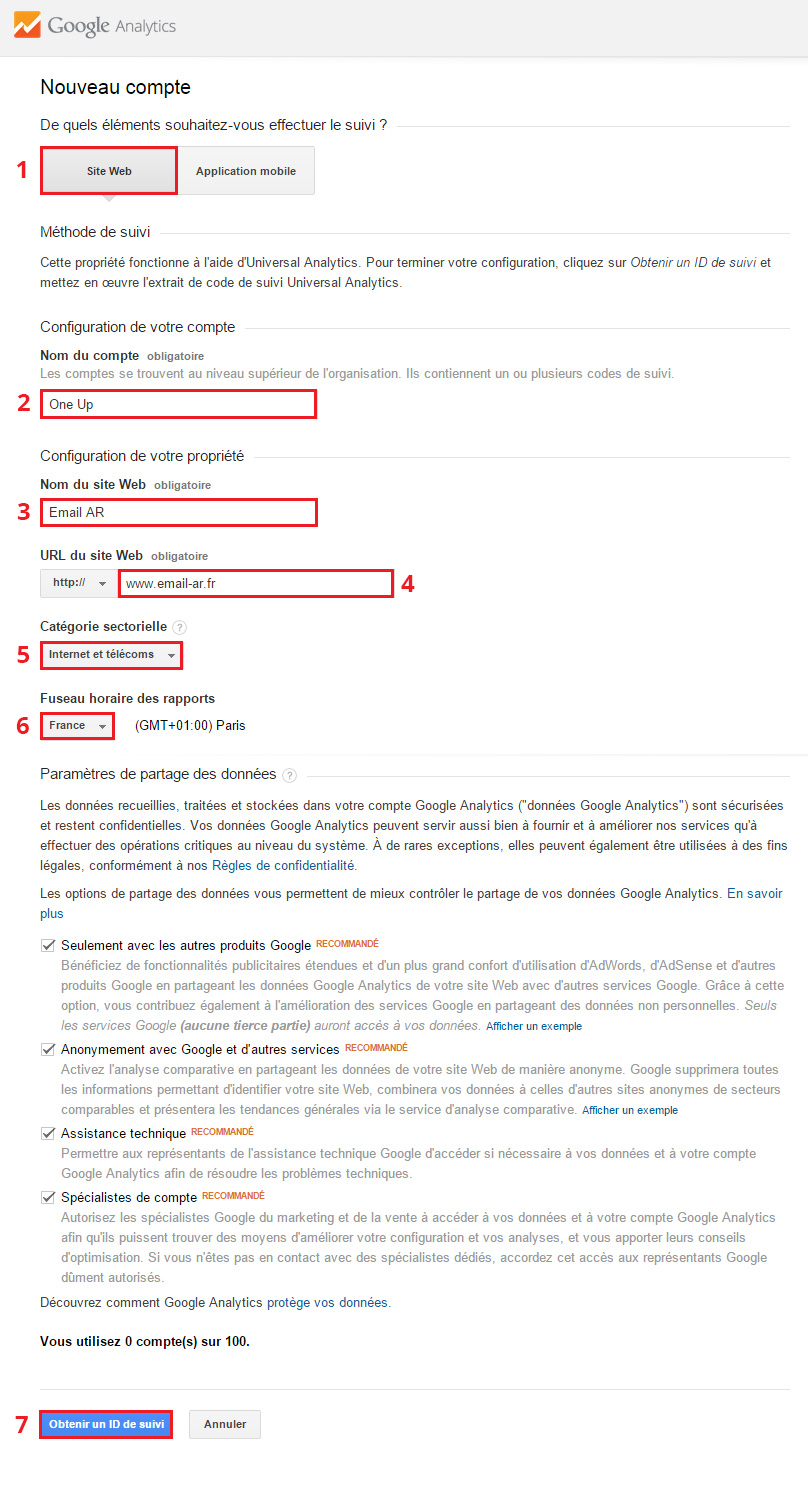 Créer un nouveau compte Google Analytics